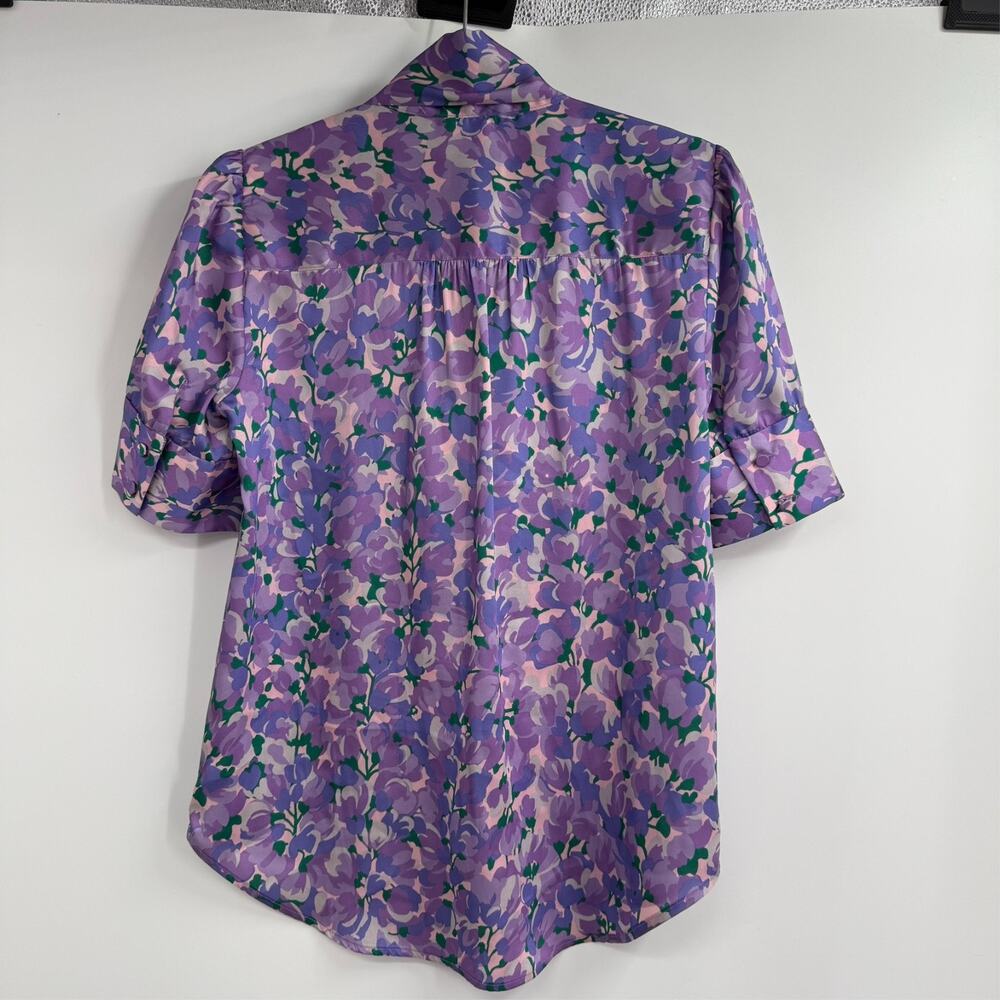 J. Crew Collection Blouse Womens XS Ratti Lilac Floral Collage Tie-Neck Cottage - Picture 3 of 6